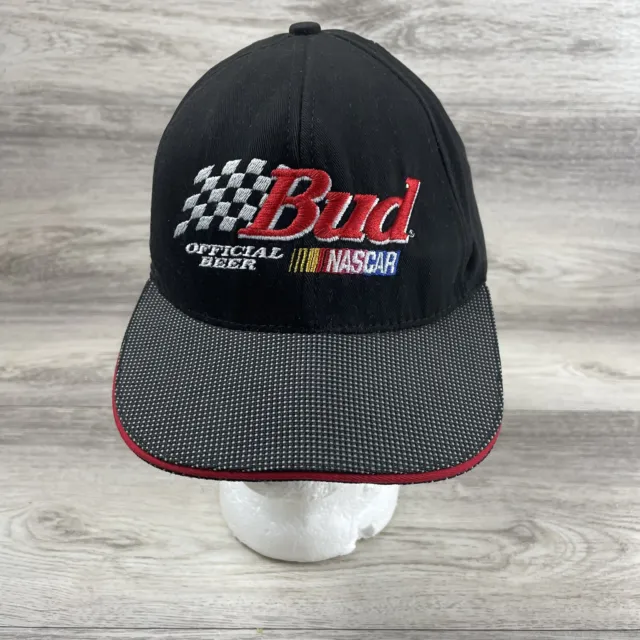 Vintage Bud Official Beer NASCAR Hat Checkered Flag Snap Back Made In USA