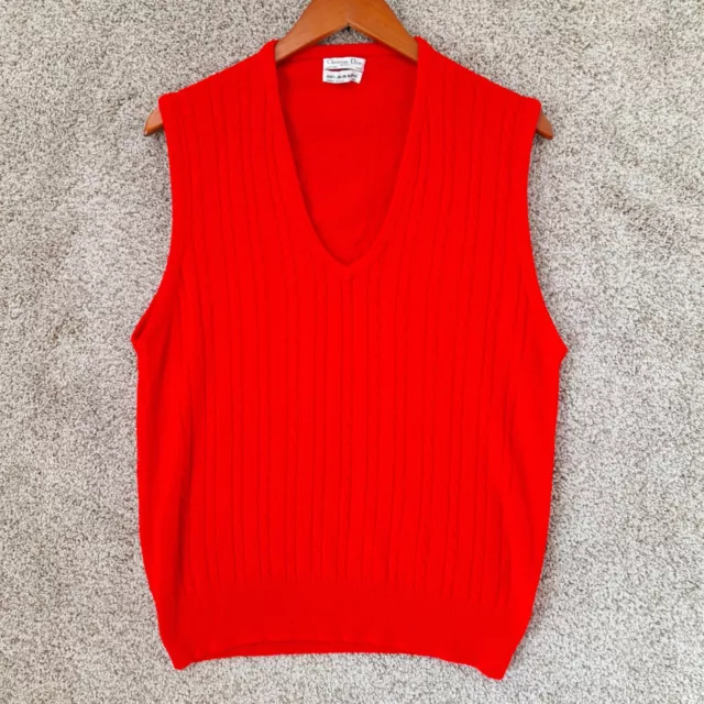 Christian Dior Sweater Vest Men's Medium M Red Orlon Acrylic Cable Knit USA