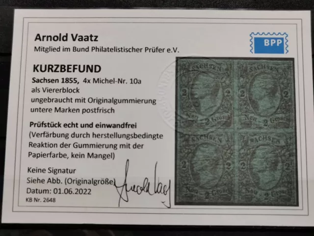 Sachsen 4 Block Rare Mi-Nr. 10 a Ungebraucht mit Original Gummi Kurzbefund BPP