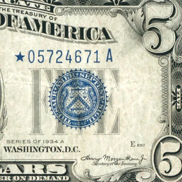 ** STAR ** $5 1934 A Silver Certificate ** DAILY CURRENCY AUCTIONS FREE RETURN