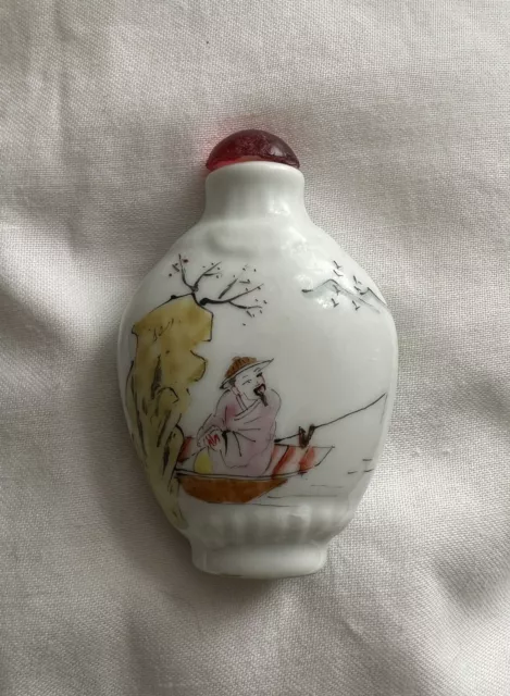 Chinese Snuff Bottle And Stopper Milk Glass Hand Painted Republic Style C20th
