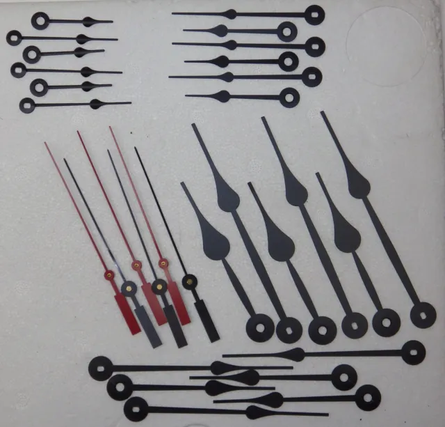 Clock Hands Spade Style For Quartz Battery Movement 12 Sets Assortment NEW Black