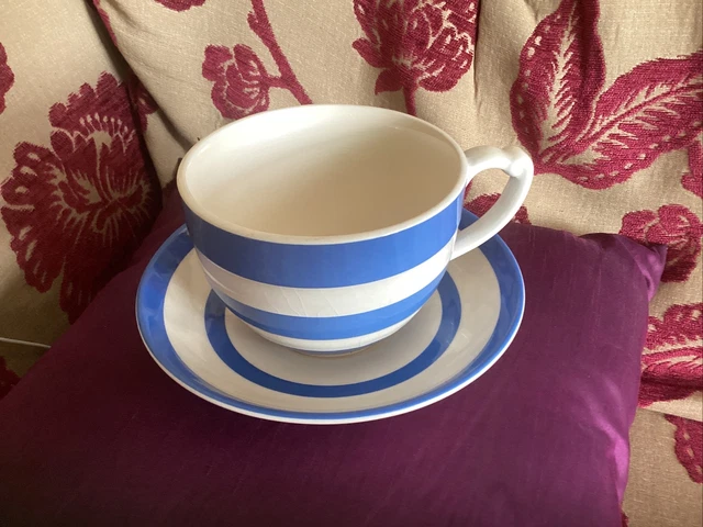 T.g. Green Cloverleaf Blue And White Striped Breakfast Cup And Saucer Set