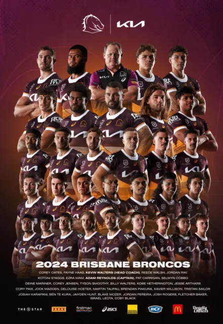 BRISBANE BRONCOS 2024 LAMINATED NRL rugby TEAM PLAYERS poster,nrl RUGBY 