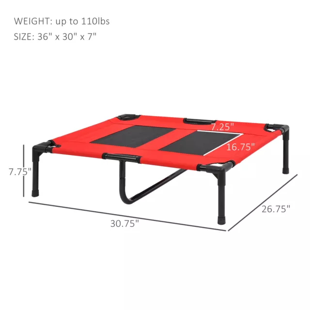 31" x 27" Metal Frame Elevated Pet Bed Cot Dog Cat Camping Sleeper Red and Black