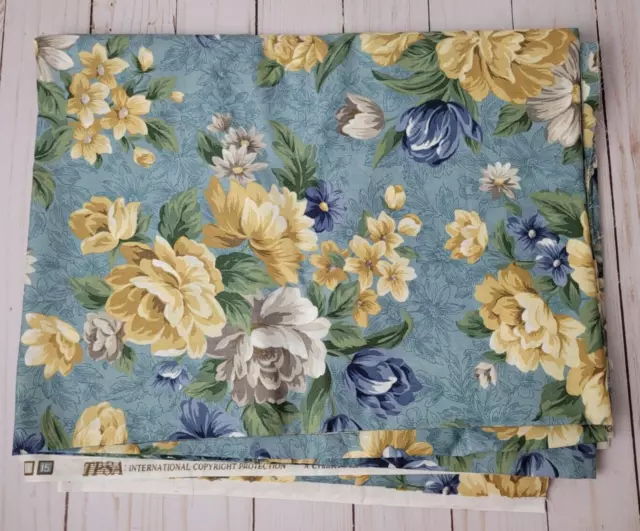 VINTAGE FLORAL FABRIC Cotton Blue Sewing Crafts Romantic Victorian Fat ...