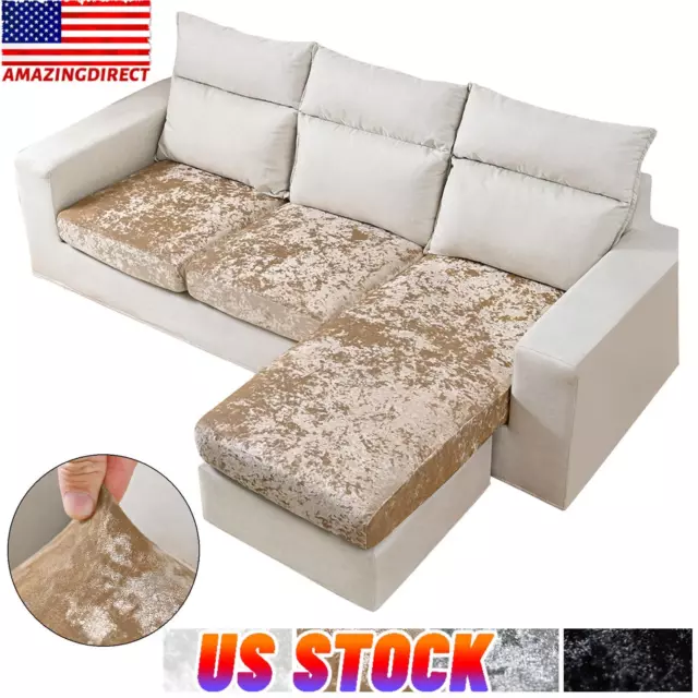 Crushed Velvet Sofa Seat Cushion Covers 1/2/3/4Seater Stretch Couch Protector US