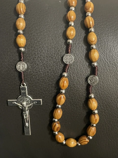 Saint St Benedict Rosary Wood Beads  Holy Catholic Prayer Christian Handmade