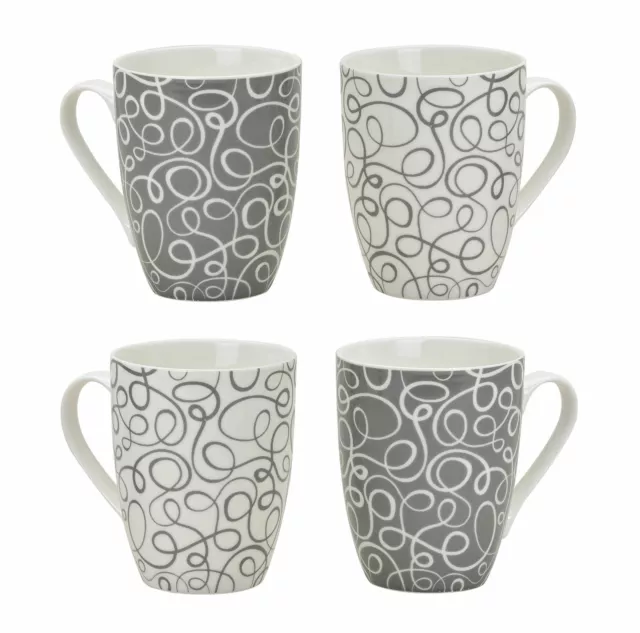 4x Porzellan Kaffeetasse 300ml - Kaffee Becher große Tasse Design mit Muster