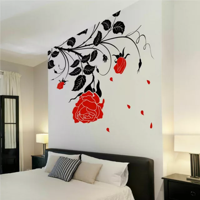 Flowers Plants Wall Stickers, Vinyl Art Removable Floral Decals Mural Home  Decor