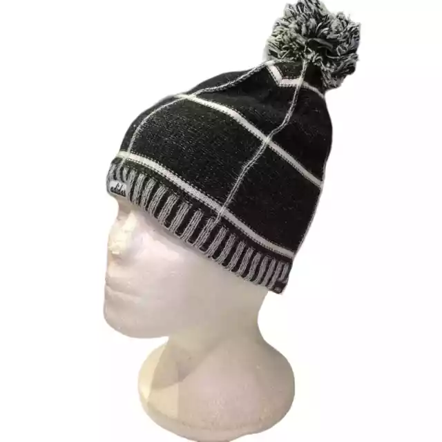 Adidas Mens Womens OS Black White Mixed Knit Pom Pom Beanie Hat Climawarm Lined