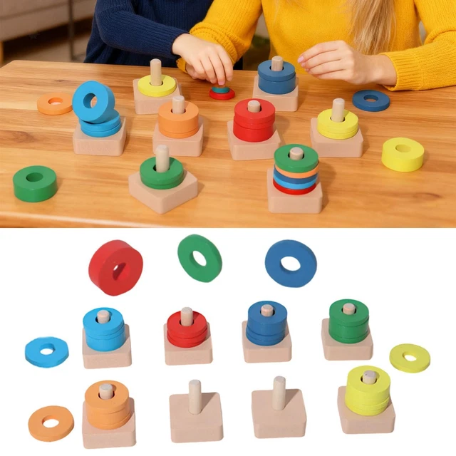 Jouet En Bois à Empiler Montessori - 22 Pièces Pour Enfants 1-3 Ans - Jeu De Motricité Et D'apprentissage Formes Et Couleurs