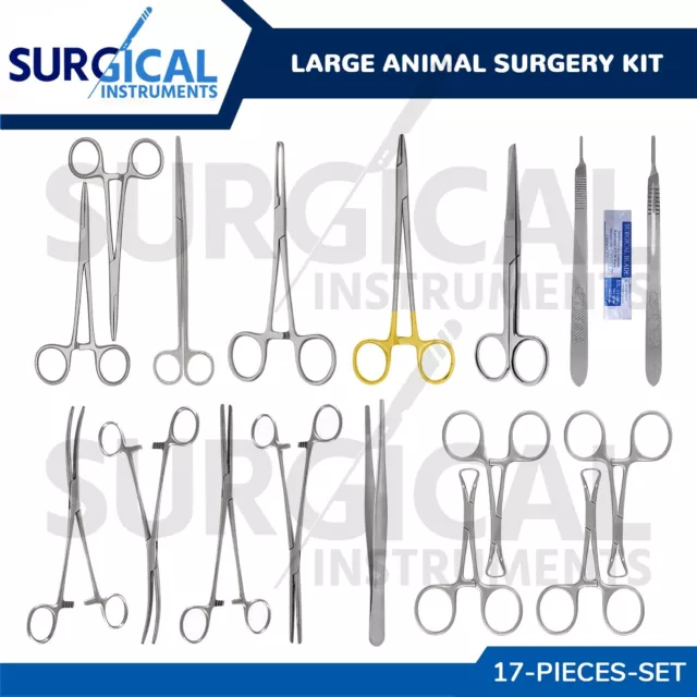 17 Pcs Large Animal Deep Surgery Kit Surgical Veterinary Instruments Set German