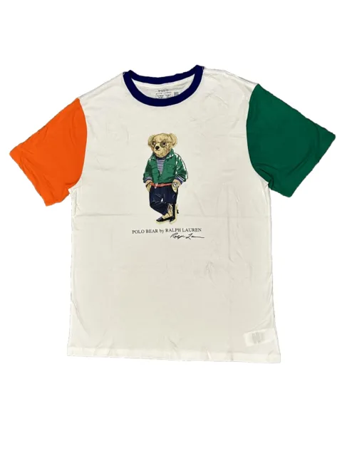 Polo Ralph Lauren Boy's Polo Bear Paneled T-shirt Tee Multicolored Preppy NWOT