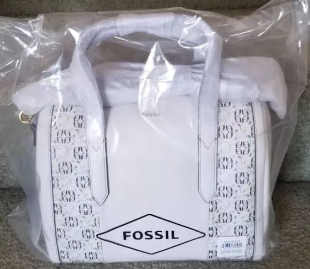 FOSSIL Sydney SHB2952976 PVC White Neutral Floral TopZip MD Satchel, NWT