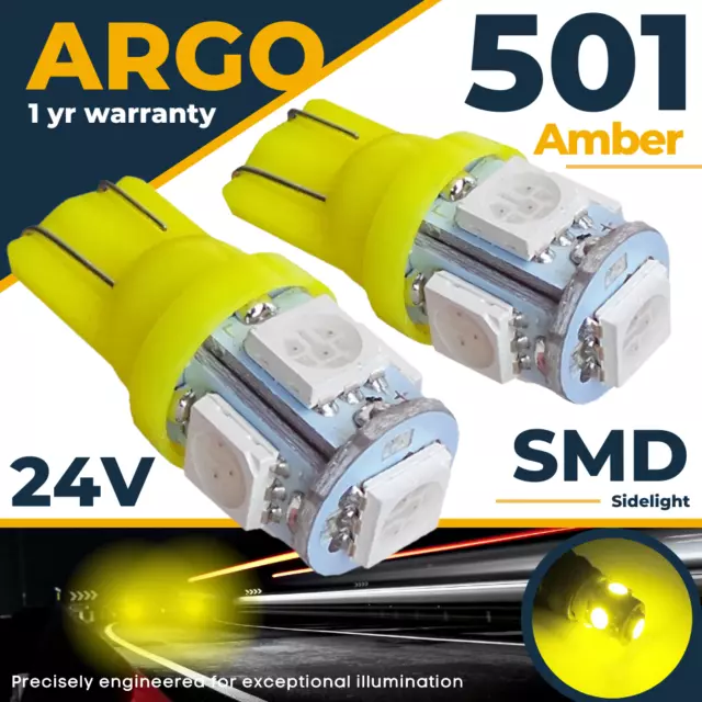 24v 501 LED Ámbar Luz Lateral 507 W5W 5SMD Hella Punto sin Tapa Bulbos Camiones