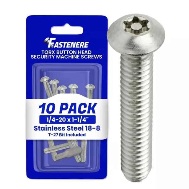 1/4-20 x 1-1/4" Button Head Torx Security Machine Screw Bolt Screws Stainless...