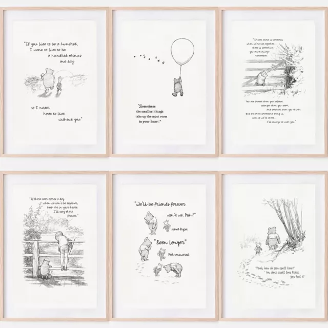 Winnie the Pooh Traditional page Disney quote A4 print Set X6 FRAMED Nursery