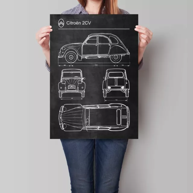 Citroen 2CV Car Poster Citroën Retro Patent Blueprint Art Print