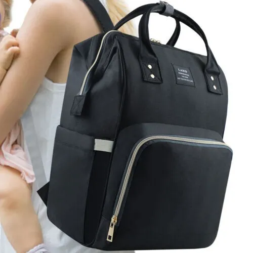 LAND Baby Mommy Diaper Bag Large Capacity Nappy Backpack Travel Handbag Black