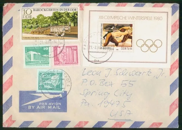 Deutschland 🇩🇪 DDR Airmail Cover Karl Marx Stadt to USA 1980 Olympia Block