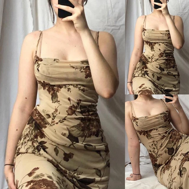 Tout Neuf Cocktail Long Robe Respirant Confort Femme sans Manche Imprimé Floral