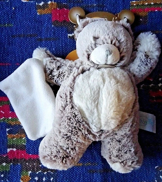 En /  Doudou Mouchoir Baby Nat Ours Chine Blanc Gris Les Flocons 20Cm  Neuf