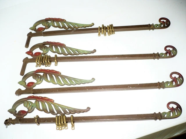 Antique Art Nouveau 1900's Swing Arm Metal Curtain Rods Set Of 4 Expandable