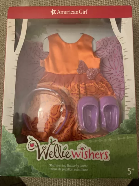 American Girl Wellie Wishers Shimmering Butterfly Outfit. Dress, Shoes, Headband