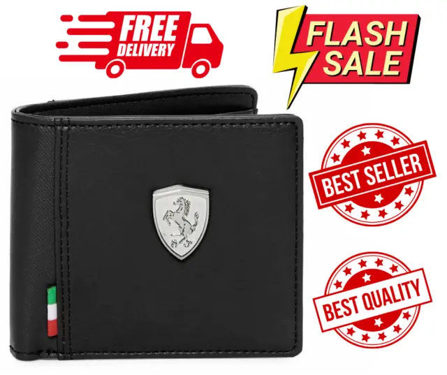 Brand New Authentic Puma Ferrari Black Bi-Fold Leather Men's Wallet