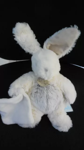 doudou peluche lapin + mouchoir blanc gris beige chiné Les Flocons BABY NAT