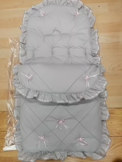 Baby Mädchen grau/rosa Bandschleifen Fuß Muff gemütliche Zehen Kinderwagen Buggy