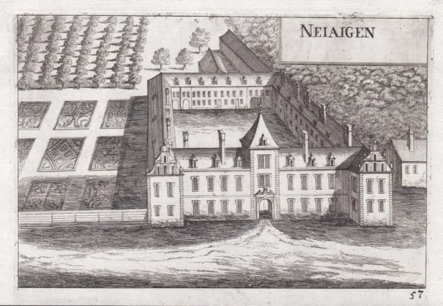 Castello Neuaigen Tulln Bassa Austria Incisione Stampa Antica Vischer 1672