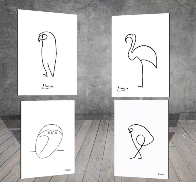 Picasso Tintenlinie Zeichnung Skizze Falke Flamingo Eule Vogel LEINWAND POSTER DRUCK 799X
