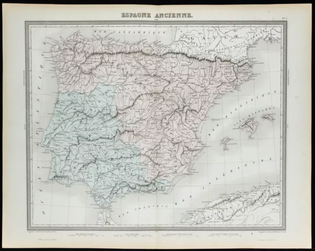 1855 - Espagne ancienne - Carte géographique ancienne - Tardieu - Gravure