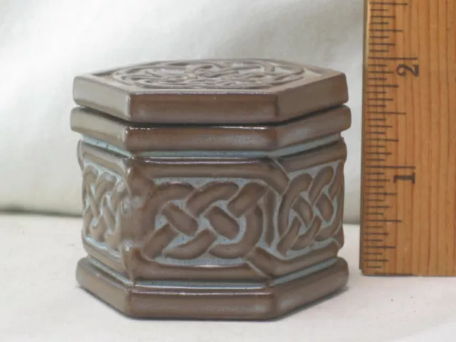 vintage TYN LLAN small ceramic lidded container Celtic Knot design hexagon box