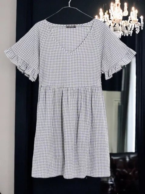 Madewell Womens Ruffle Sleeve Babydoll Dress Size Small Seersucker Gingham Blue