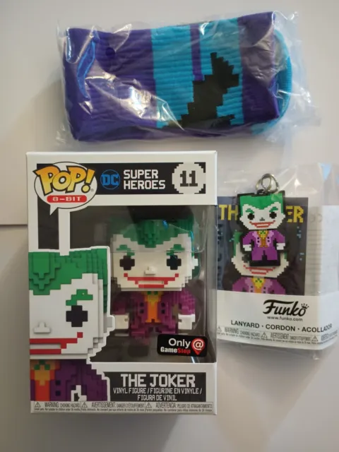 Funko Pop! 8-Bit DC Joker Game Stop Exclusive Vinyl Figure #11, Lanyard, & socks