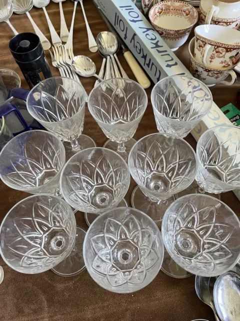 Set Of Ten Vintage Cut Glass wine Glasses