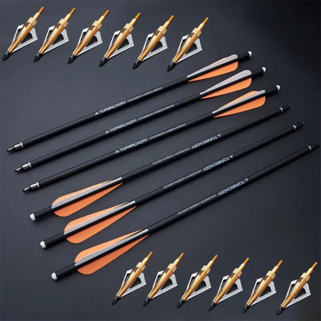 12X 16" Hunting Xbow Bolts Carbon Arrows & 12X 125Grain Steel Hunting Arrow Tips