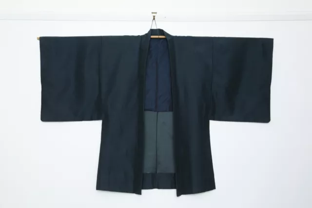 Kimono Uomo Giapponese Blu Seta Tradizionale