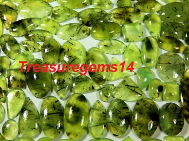 250 Ct Wholesale Lot Natural Deep Apple Green Rutile Prehnite Cabochon Gemstone