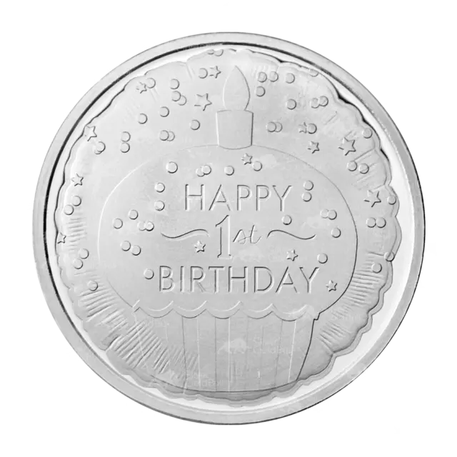 1 oz Happy First Birthday with Cupcake Silver Round | Silvertowne Mint