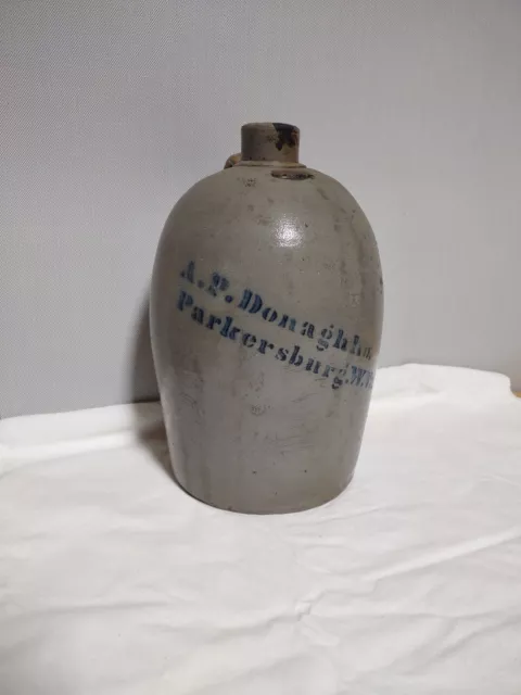 A.P. Donaghho Stoneware Jug Crock Parkersburg West Virginia 1/2 Gallon