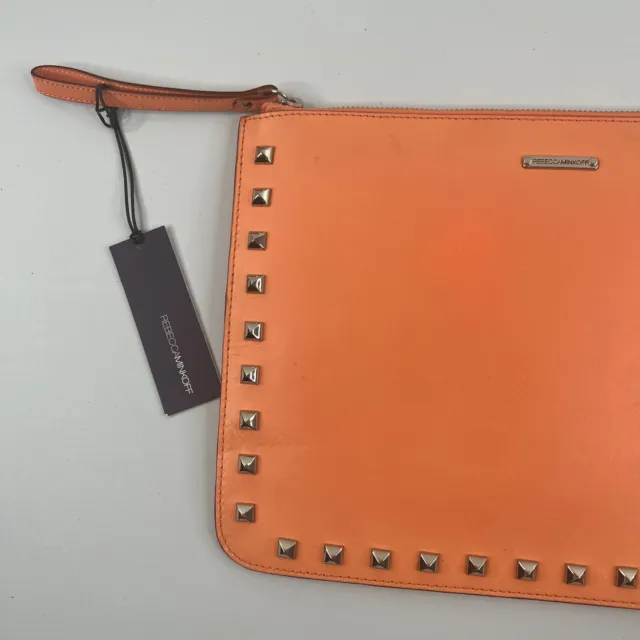 Rebecca Minkoff Clutch Bag Womens Orange Stud Leather New 2