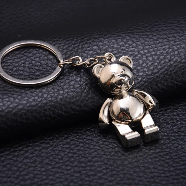 Cute Mini Metal Car Teddy Bear Key Ring Chain 3D Keyfob Keychain Keyring Gift