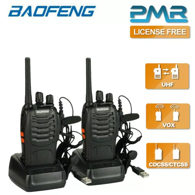 2 x Baofeng BF-888S Long Range Walkie Talkie UHF 16CH Two Way Radio+Headsets Lot