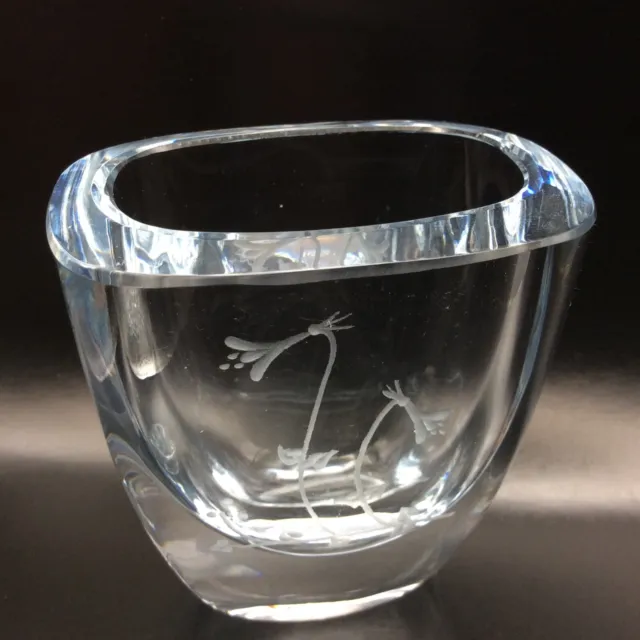 Strombergshy Scandinavian Art Glass Lead Crystal Etched Vase - Signed