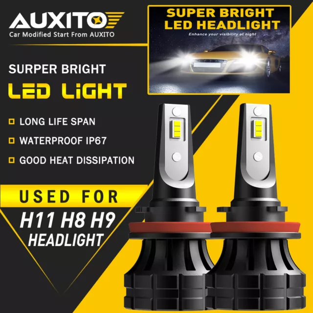 2x AUXITO H11 H9 H8 LED Headlight Bulb Kit Low Beam 6000K HID White 20000LM EXD