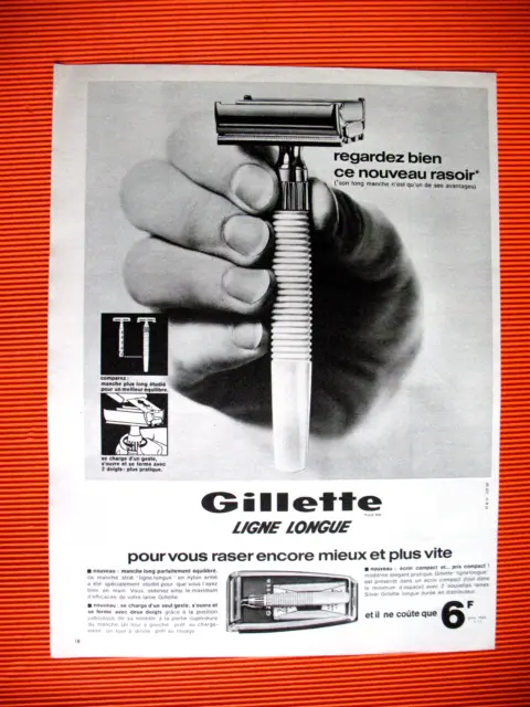 Publicite De Presse Gillette Rasoir Ligne Longue Encore Mieux Plus Vite Ad 1958